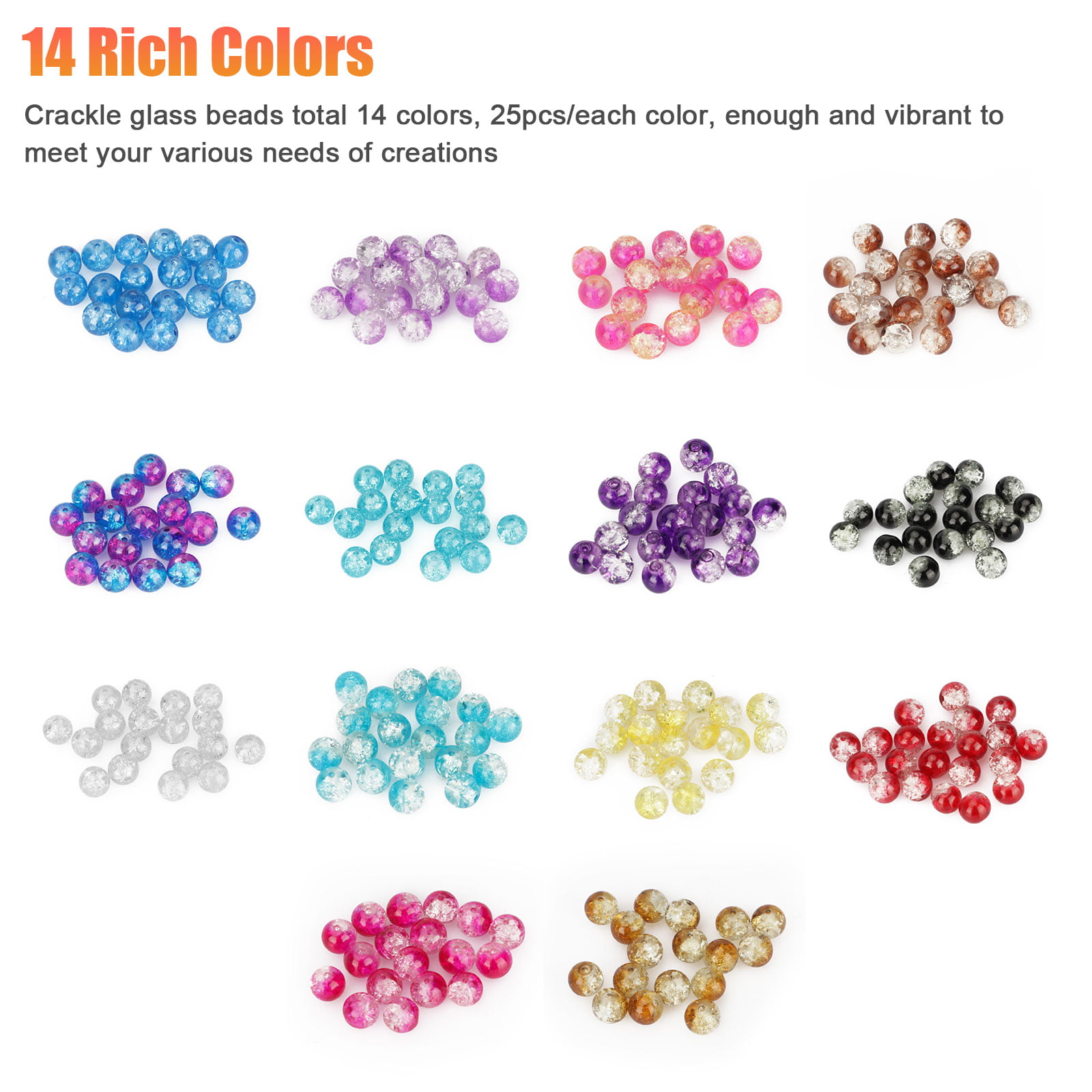 401pcs 14 Color 8mm Crackle Lampwork Glass Beads, Handcrafted Round Bracelet  Crystal Beads Bulk, 50pcs Silver Spacers & 1 Roll Stretch Cord & Plastic  Box for Bracelet Earring Jewelry Making 