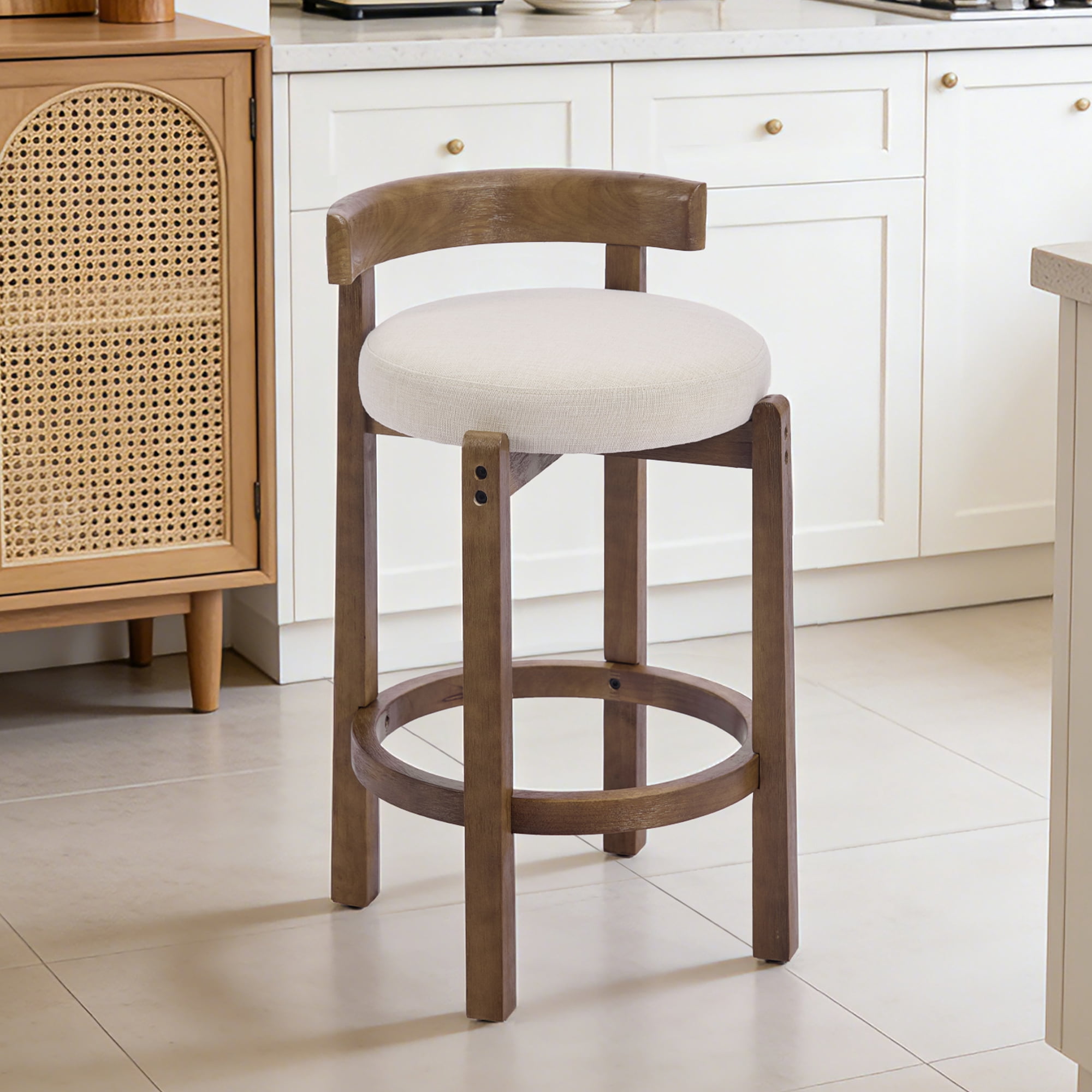 Nordic Style Solid Wood Bar Stool Set of 2 - High Stool for Home Kitchen Island & Bar, Comfortable & Stable