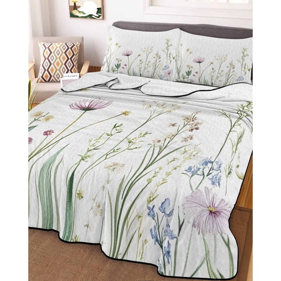 Green Botanical Floral King Size Down Alternative Comforter, Lightweight Comforter Quilt Bedding Set with Pillow Shams Spring Summer Rustic All Seasons Bed Comforter Duvet Insert 96"x106"