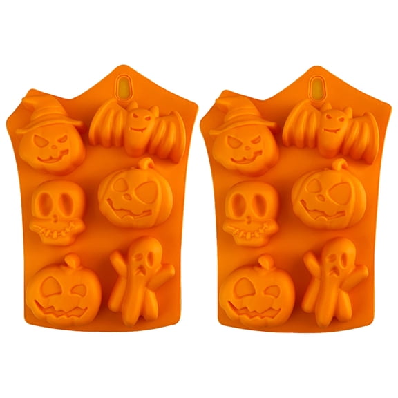 Halloween Pumpkin Bat Ghost Silicone Candy Mold Set of 2, Non-Stick Chocolate Fondant Baking Decorating Tool