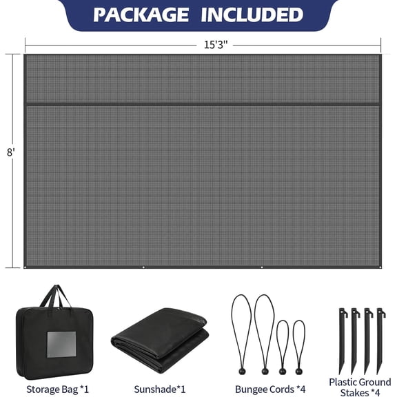RV Awning Shade Screen with Zipper, 8'X15'3" Black Mesh  Blocker Sunshade Complete Kits for RV Camper Motorhome Trailer
