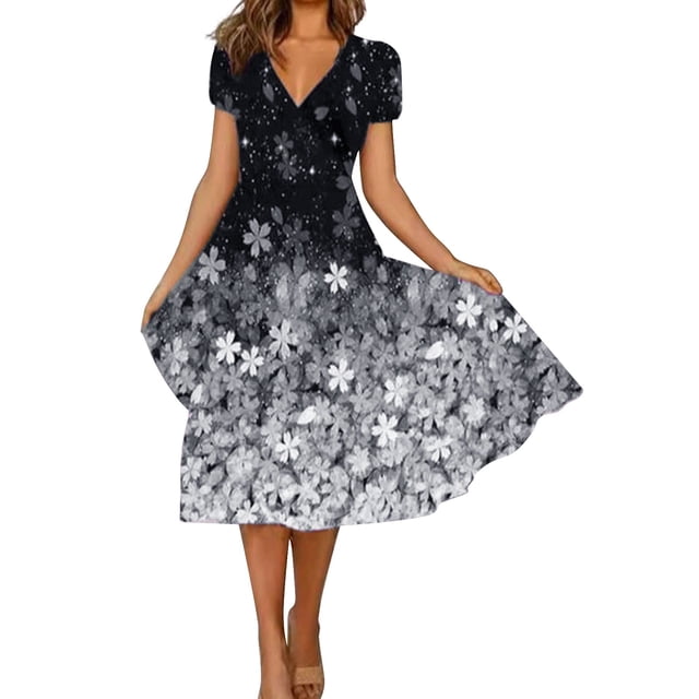Ketyyh-chn99 Robe Maxi Grande Taille Robe Évasée à Fleurs Robe Droite Unie pour Vacances Robe de Plage à Enfiler Gris,2TG