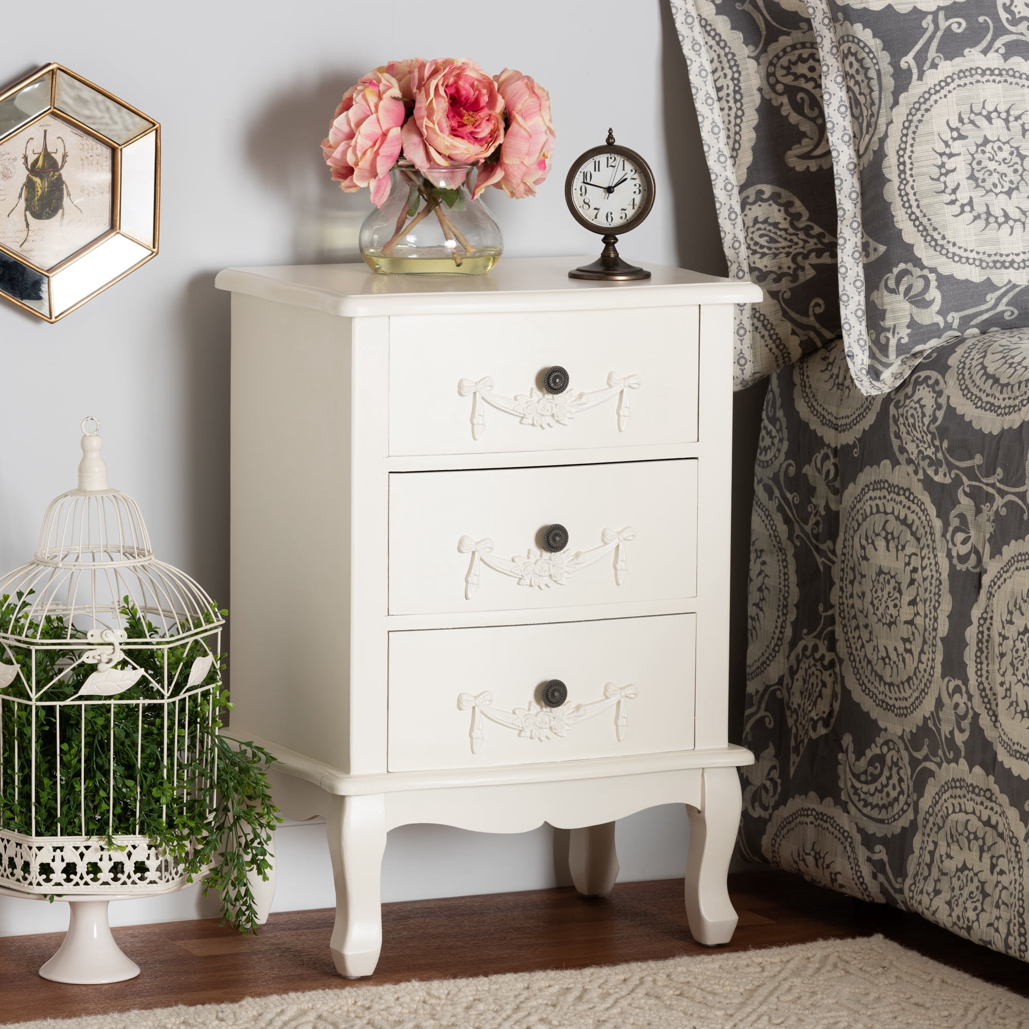 Baxton Studio Callen Classic and Traditional White Finished Wood 3-Drawer End Table