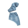 thumbnail image 2 of Michellecmm Kids Baby Girls Summer 2PCS Denim Clothes Set, Little Girls Solid Color Short Sleeve Off-shoulder Cropped Tops + Irregular Hem Skirt Outfit, 2 of 7