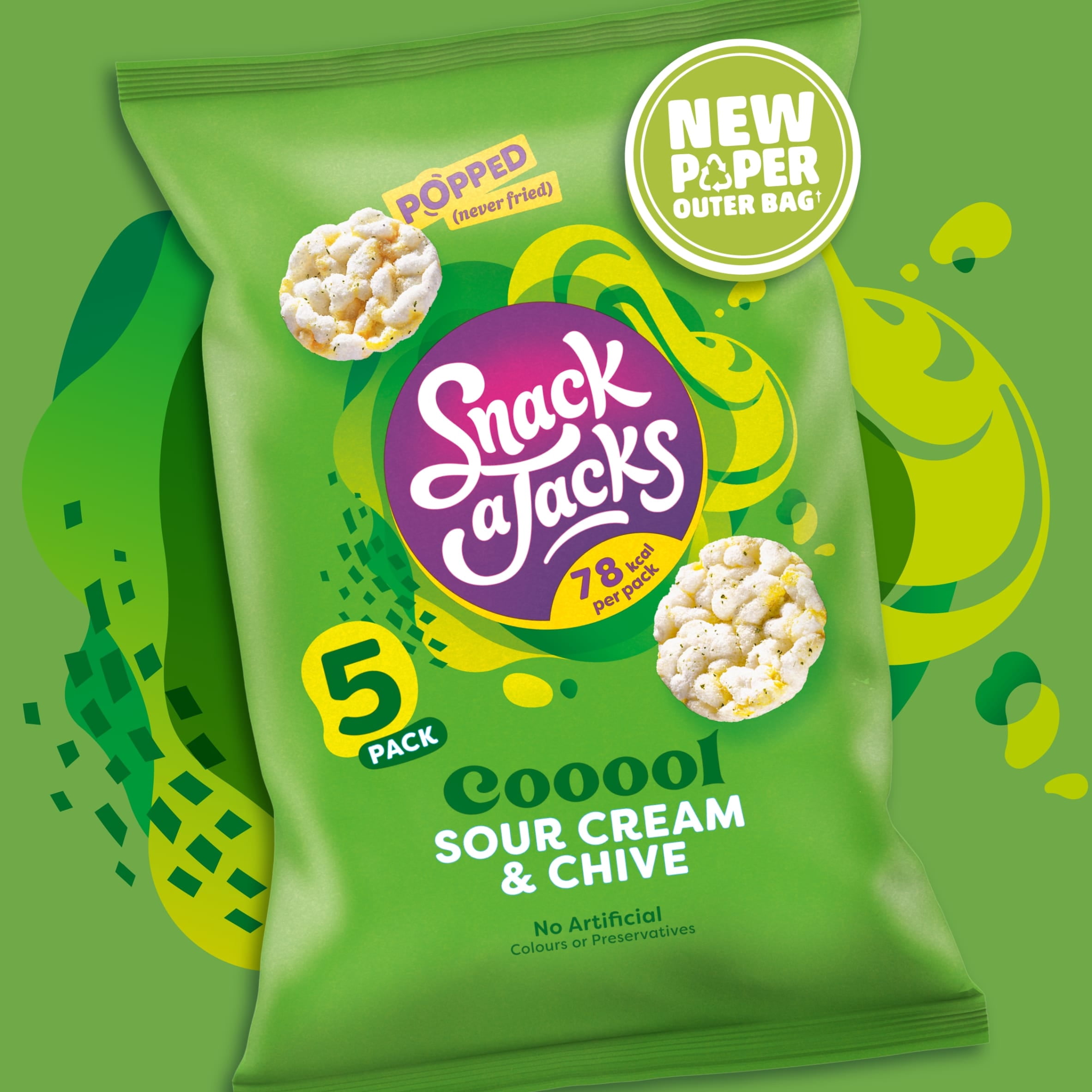 Snack a Jacks Sour Cream & Chive Rice Cakes Multipack Snacks 5x19g, Imported from Britain