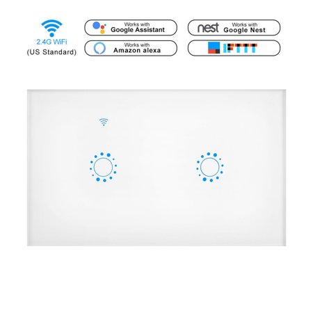 Long Gun Remote Switch Wall Touch Switch,2Gang Wi-Fi Smart Switch Timer Remote Control Sensor, Wall Switch Work with Amazon Alexas Google Home APP Control(touch, voice/mobile APP three-in-one multi-function control) ()