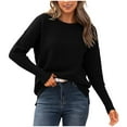 thumbnail image 3 of Women's Solid Color Knit Sweater Tops Shirts Blouses Long Sleeve Round Neck Loose Fit Casual Daily Wear Work Office Vacation Outfits Fashion Essential Gift for Women | Aestivo,Black XL, 3 of 9
