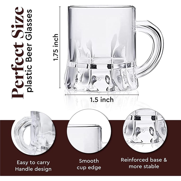 Fracurs 12 Pcs Mini Clear Plastic Beer Mugs - 1 Oz Reusable Shot Glasses With Handles For Parties