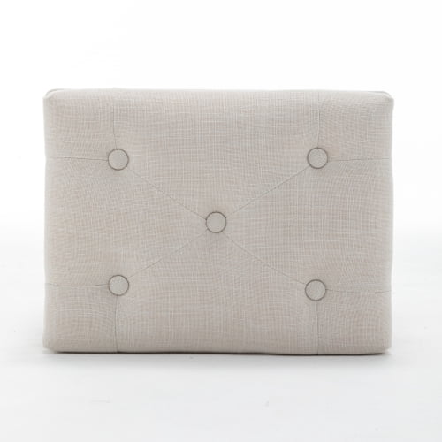 15.7" Tufted Linen Vanity Stool with Carved Solid Wood Legs – Multi-Use Dressing Bench for Bedroom, Entryway & Commercial Seating, Beige