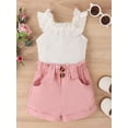 thumbnail image 3 of Bmnmsl Girls' White Sleeveless Ruffle Ribbed Tops with Solid Color Shorts, 3 of 9