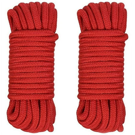 

2 Pcs Red Cotton Rope 8mm Multi Strong Soft Tying Cord for Camping Gardening Boating Crafting 10M/33Ft