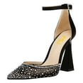 thumbnail image 2 of FSJ Women Rhinestone Studded Mesh D'orsay Pumps Chunky High Heel Ankle Strap Sandals Elegant Prom Party Bridal Shoes Size 4 Black, 2 of 4