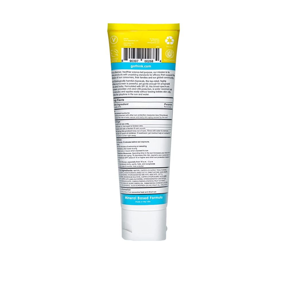 Thinkbaby Natural Mineral Baby Sunscreen SPF 50, 3oz, Reef Safe, 4 Pack