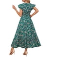 thumbnail image 4 of Delconic Women’s Short Sleeve V Neck Floral Print Maxi Dress Lightweight Flowy Casual Summer Long Dress for Daily Wear Army Green L, 4 of 7