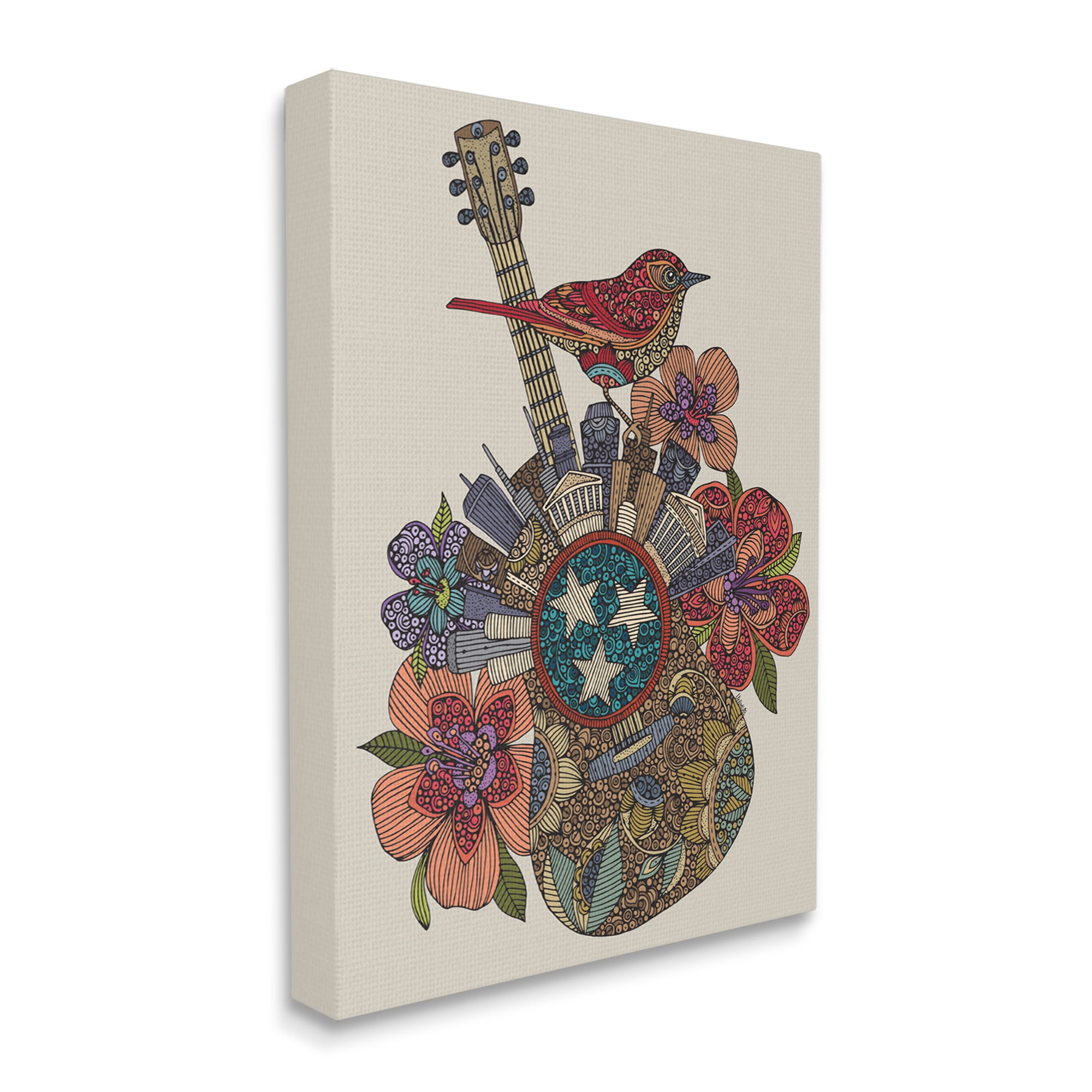 Stupell Industries Nashville Music City Detailed Floral Pattern Guitar Graphic Art Gallery Wrapped Canvas Print Wall Art, Design by Valentina Harper