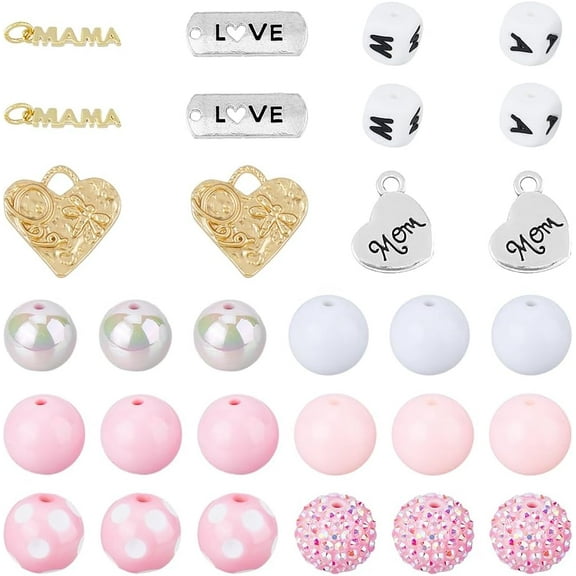 DIY Mother's Day Jewelry Finding Kit Including Acrylic & Resin Rhinestone & Silicone Beads Brass & Alloy Pendants Word Love Mama Mixed color 30pcs/box