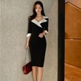thumbnail image 1 of H Han Queen mujeres nuevo cuello con muescas negro vaina vestido de tubo moda delgada Sexy OL trabajo ceñido al cuerpo Vestidos Oficina Vestidos de negocios, 1 of 1