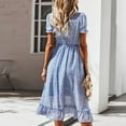 thumbnail image 2 of Vedolay Summer Dress Womens Elegance Audrey Hepburn Style Ruched 3/4 Sleeve Midi A-line Dress,E-Blue S, 2 of 5