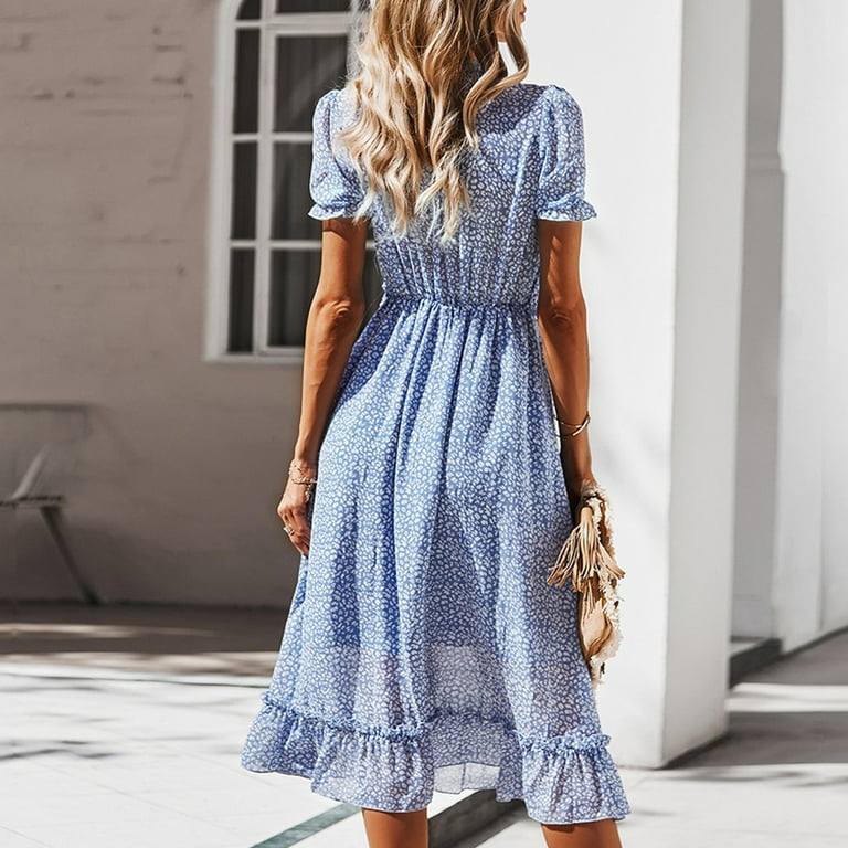 Cathalem Summer Dresses for Women Trendy Women Casual Loose Dresses Short Sleeve Summer Beach Swing Dress(Blue,M) - Walmart.com Cathalem Summer Dresses for Women Trendy Women Casual Loose Dresses Short Sleeve Summer Beach Swing Dress(Blue,M) - Walmart.com