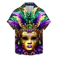 thumbnail image 2 of TrendVibe365 Mens Button down Shirts Short Sleeve Purple Plus Size Polyester Casual Button up Mask Printed Mardi Gras Celebrations Blouse Tops for Mardi Gras Event 5XL, 2 of 5