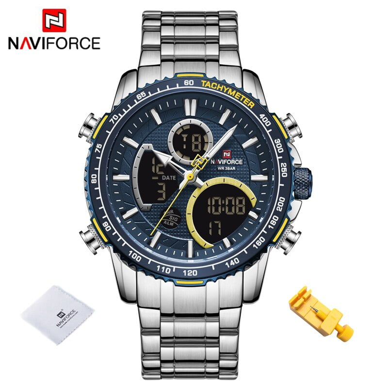 Reloj NAVIFORCE a la moda para hombre reloj deportivo de marca de lujo para hombre reloj de pulsera de cuarzo con cronografo reloj militar resistente al agua con correa de acero Tan
