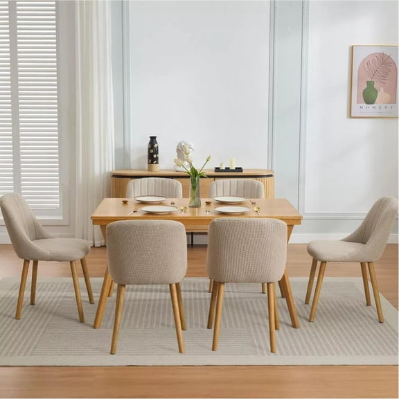 Wooden Dining Chairs Set of 6, Modern Fabric Upholstered Dining Room Chair Kitchen Chairs, Farmhouse Dinner Chair for Kitchen Dining Room
