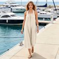 thumbnail image 2 of Women's Halter Maxi Dress, Sexy Backless Cotton Linen Long Dresses, Loose Fit Pleated Front Summer Beach Vacation Boho Sundress, 2 of 8