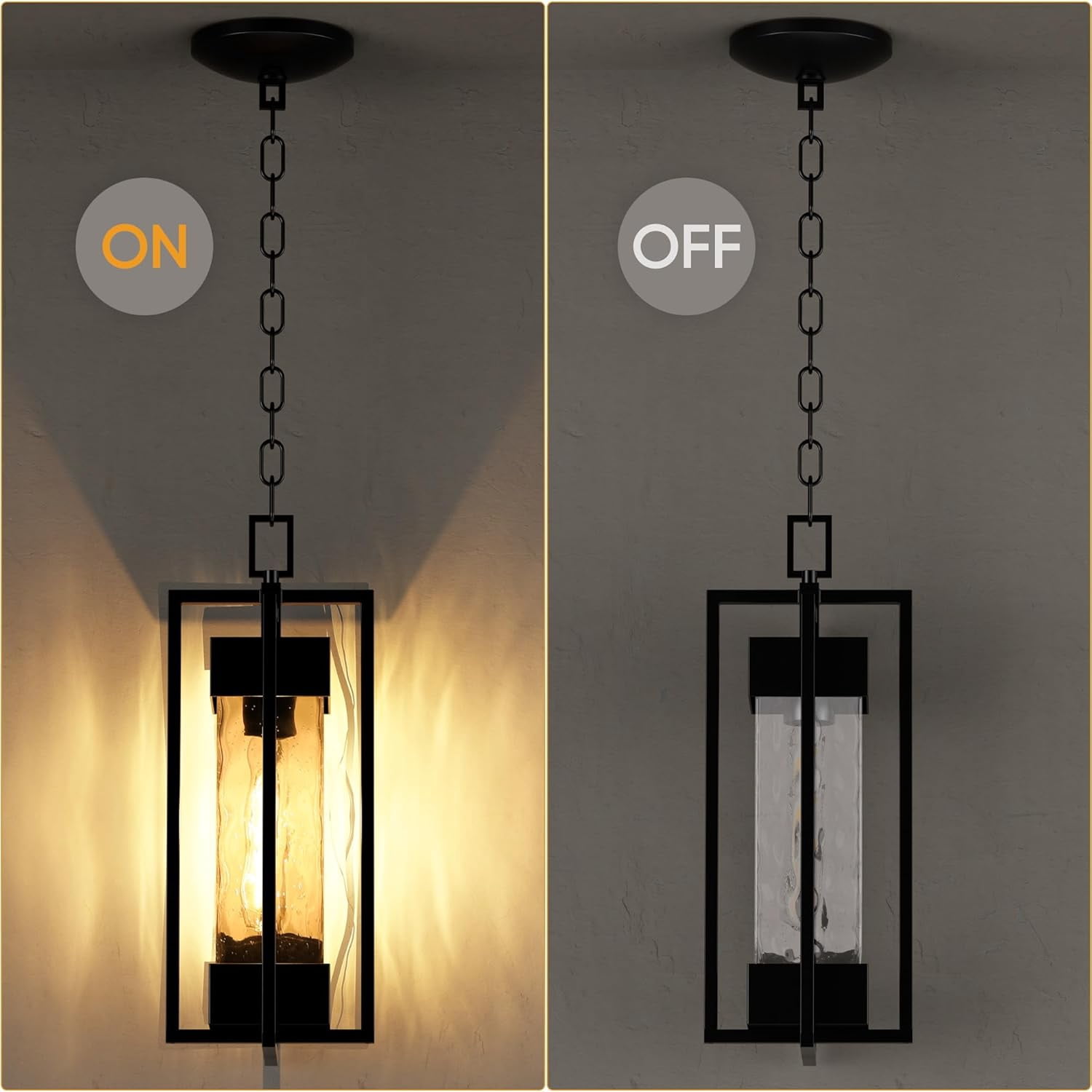 Modern Outdoor Indoor Pendant Light Fixture, Rustproof Chandelier Lighting Exterior with Water Glass for Porch, Garage, Gazebo, Patio (Bulb Included)