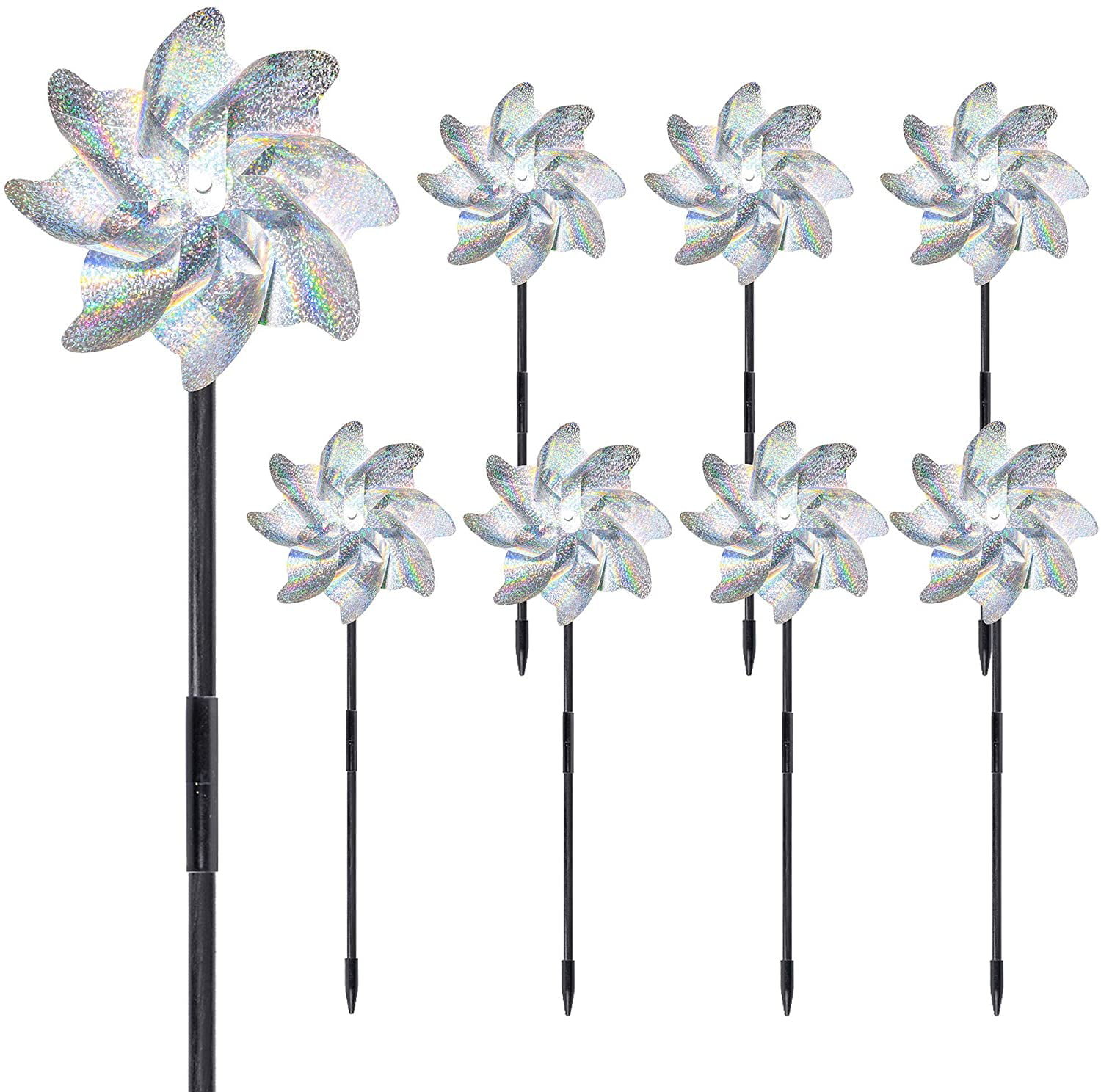 Reflective Pinwheels With Stakes,Sparkly Holographic Pin Wheel Spinners For Garden Decor,Effectively Keep Birds Away Rubeyul Wind Spinner Bird Blinder Repellent PinWheels 1/5 /10 PCS