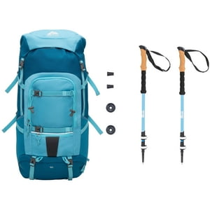 Ozark Trail 50L Hiking Backpack with Trekking Poles Bundle, Blue