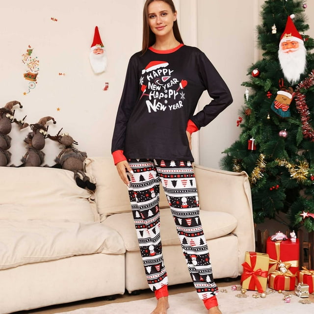 DPTALR Pyjama de Noël à Manches Longues pour Femmes Haut+pantalon Assorti pour la Famille