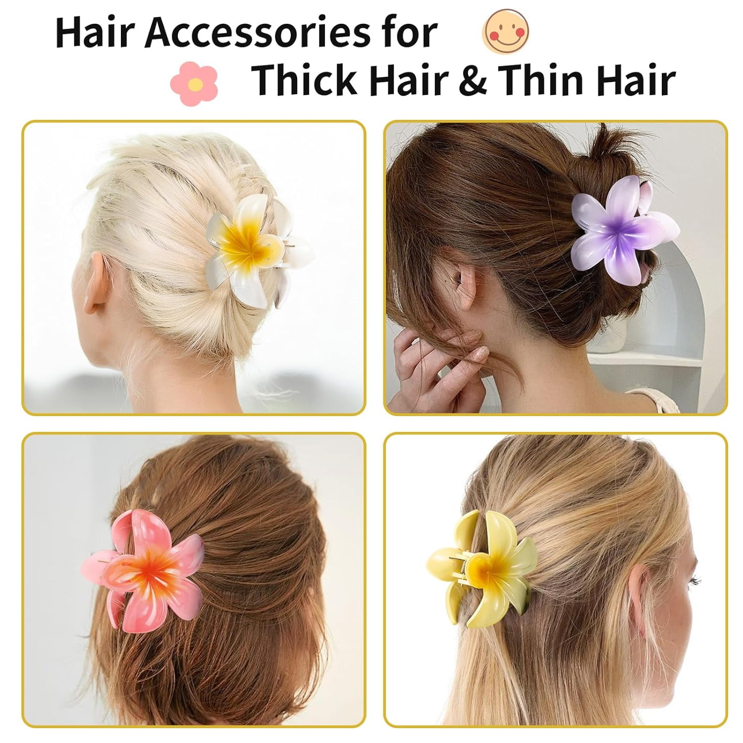 Yeblues 6 Pack Flower Hair Claw Clips, Preppy Flower Hair Clip, Hawaiian Plumeria Hair Clip, Hawaii Hair Accessories for Thick Hair, Gifts for Women Teen Girls