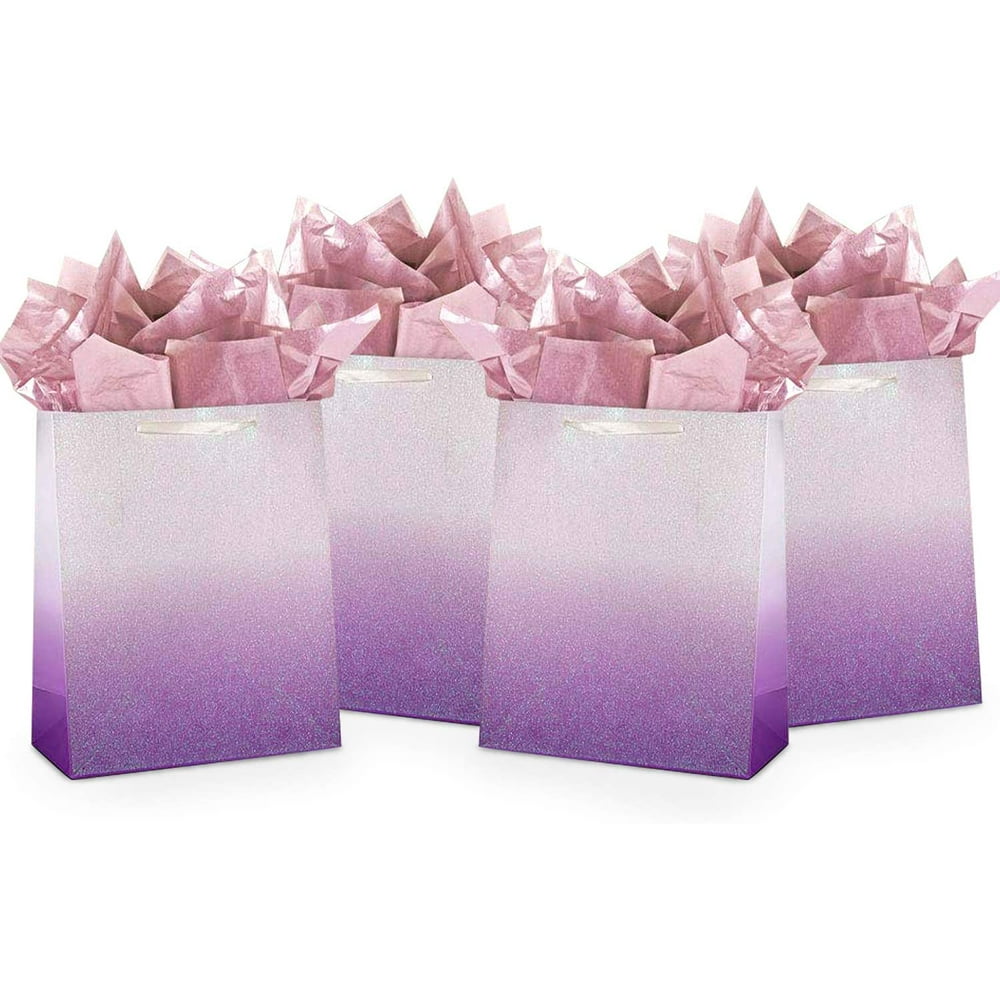 12PCS Purple Glitter Ombre Gift Bags Bulk with Ribbon Handle, 100%