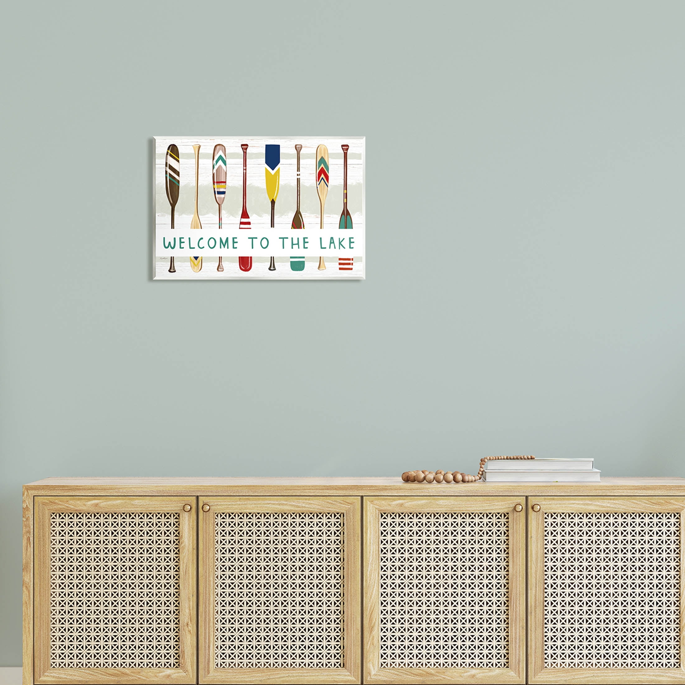 Stupell Industries Lake House Welcome Boat Paddles Graphic Art Unframed Art Print Wall Art, Design by Elizabeth Tyndall