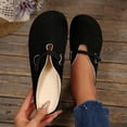 thumbnail image 6 of Avrnliq Womens Slip On Mules, Black Faux Suede Mary Jane Flats with Knot Strap & Contrast Piping, Round Toe Comfort Casual Shoes for Daily Office,Size 37, 6 of 9