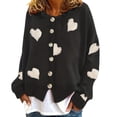 thumbnail image 2 of Pxiakgy Women's Autumn And Winter New Love Printing Knitted Long Sleeve Cardigan Coat Black2 + M, 2 of 5