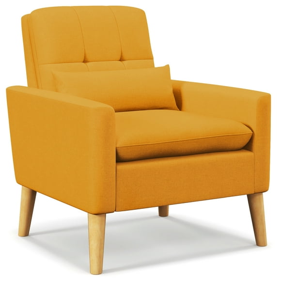 Giantex Accent Chair, Upholstered Tufted Armchair w/Lumbar Pillow, Linen Fabric Sofa Chair w/Comfy Padded Cushions