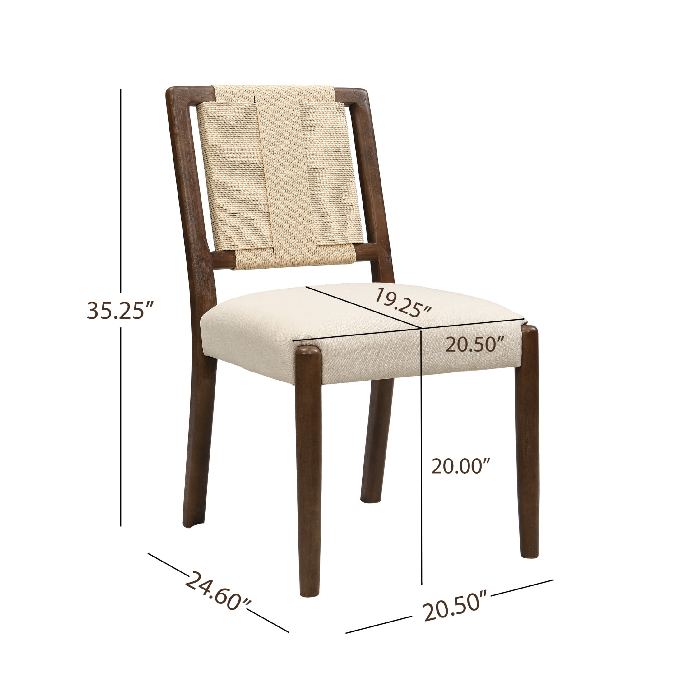 Christopher Knight Home Set of 2 Modern Upholstered Dining Chairs with Woven Rope Backrest, Walnut+Beige