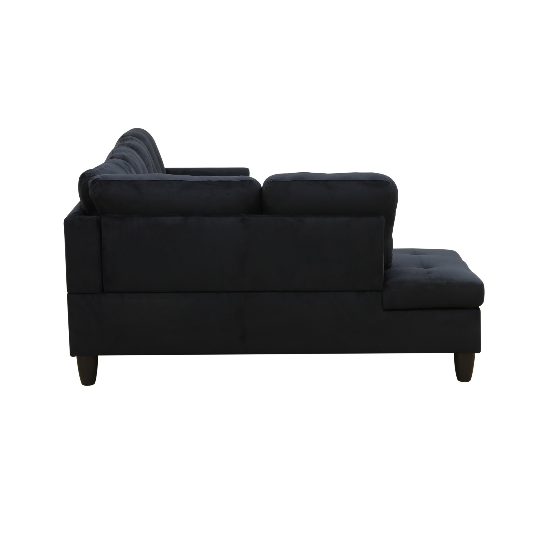 Hommoo Flannel L Shaped Sectional Couch and Sofa Set, Modern Living Room Furniture Set, Left Side, Black