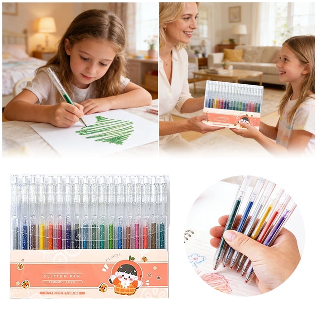 Glitter Gel Pens Retractable Smooth Writing Ink for Journaling Scrapbooking Schoo(1ML)l Decoration