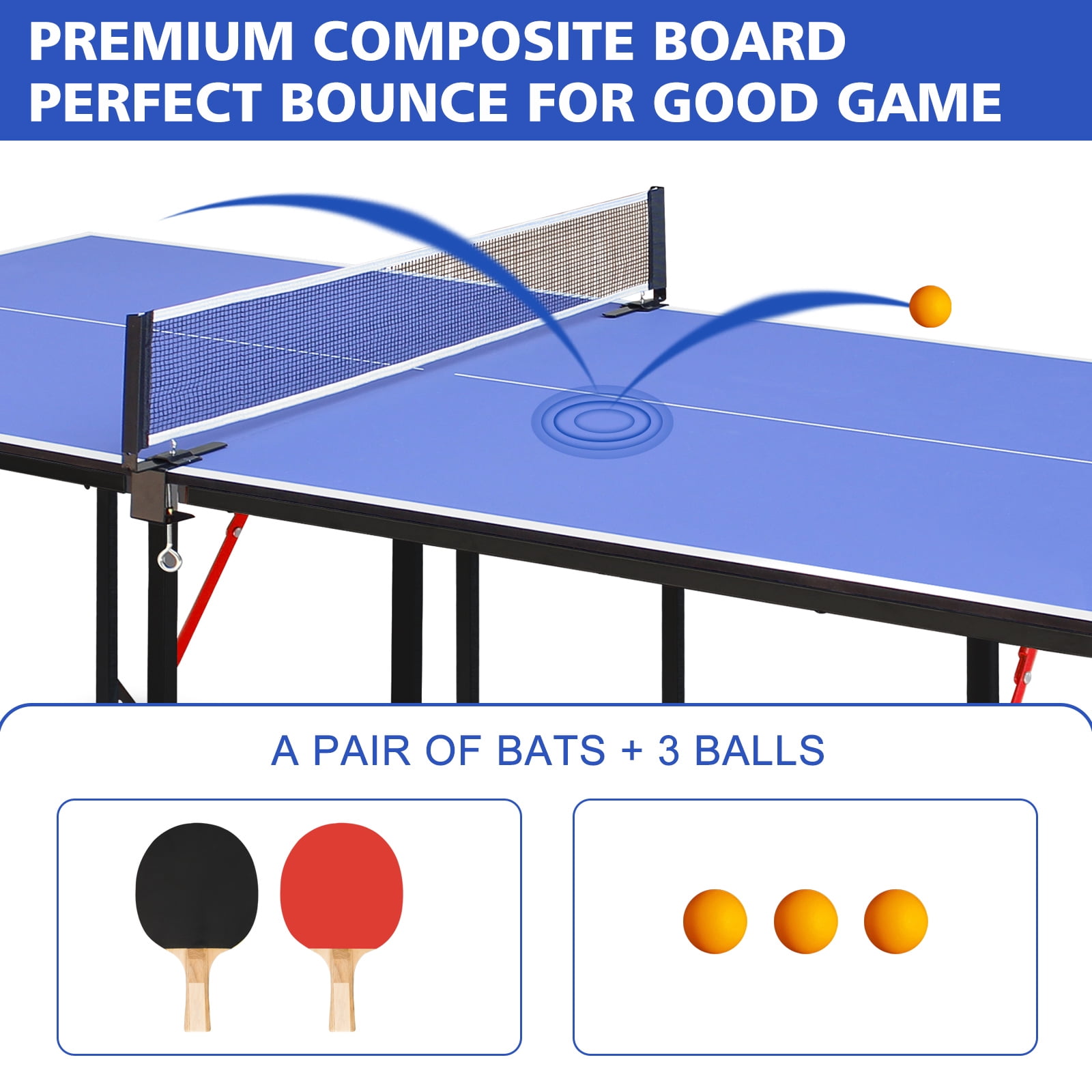 HooKung 6ft Ping Pong Table Foldable Table Tennis Table for Indoor Outdoor with Net, Table Tennis Paddles and Balls, Multi-Use Family Game Table for Kid Teenager Adult