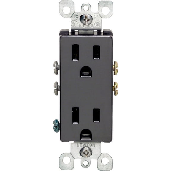 Leviton 05325-0ES Decora 15 Amps 125 V Duplex Black Outlet 5-15R