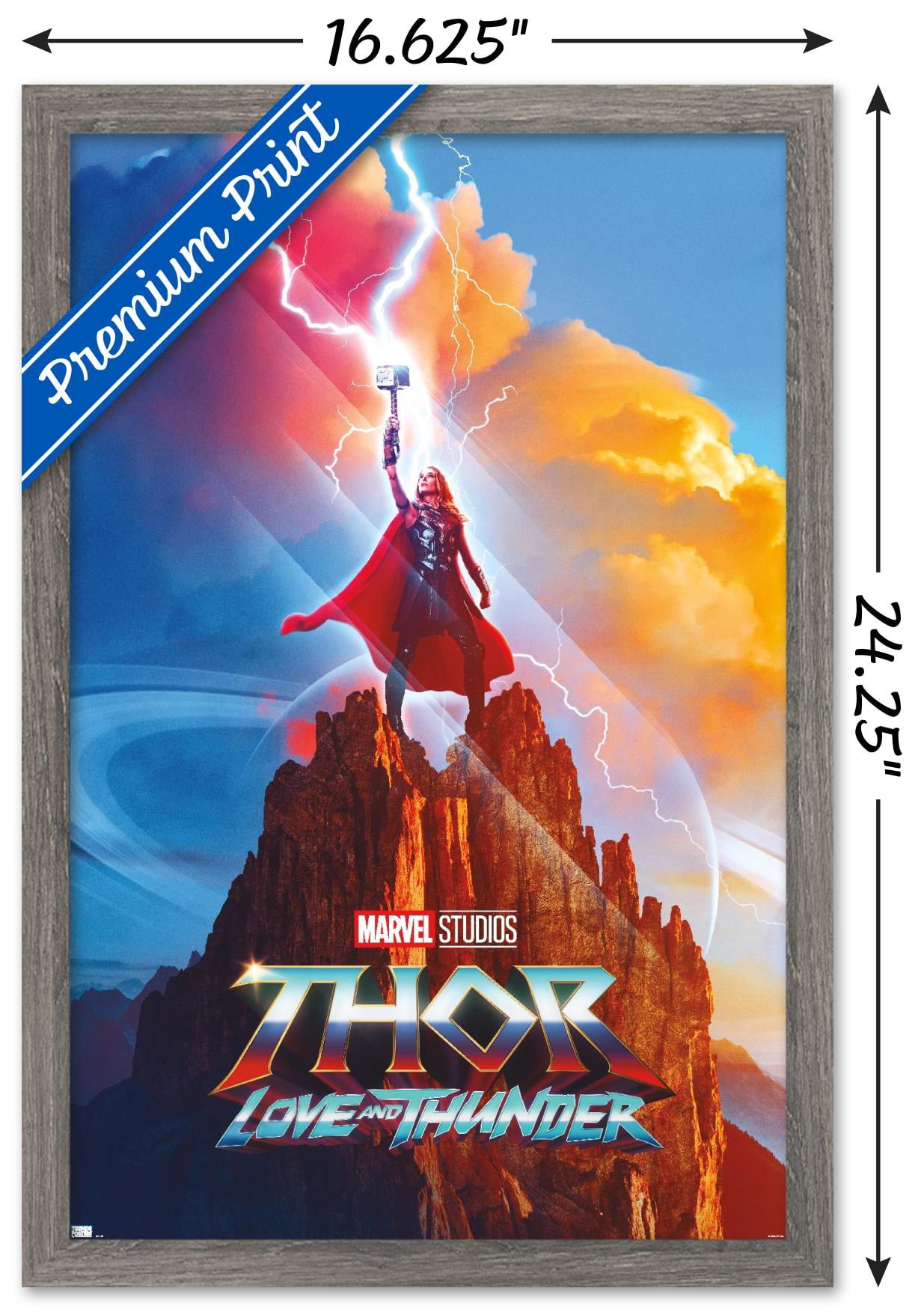 Marvel Thor: Love and Thunder - Mighty Thor One Sheet Wall Poster, 14.725" x 22.375" Framed