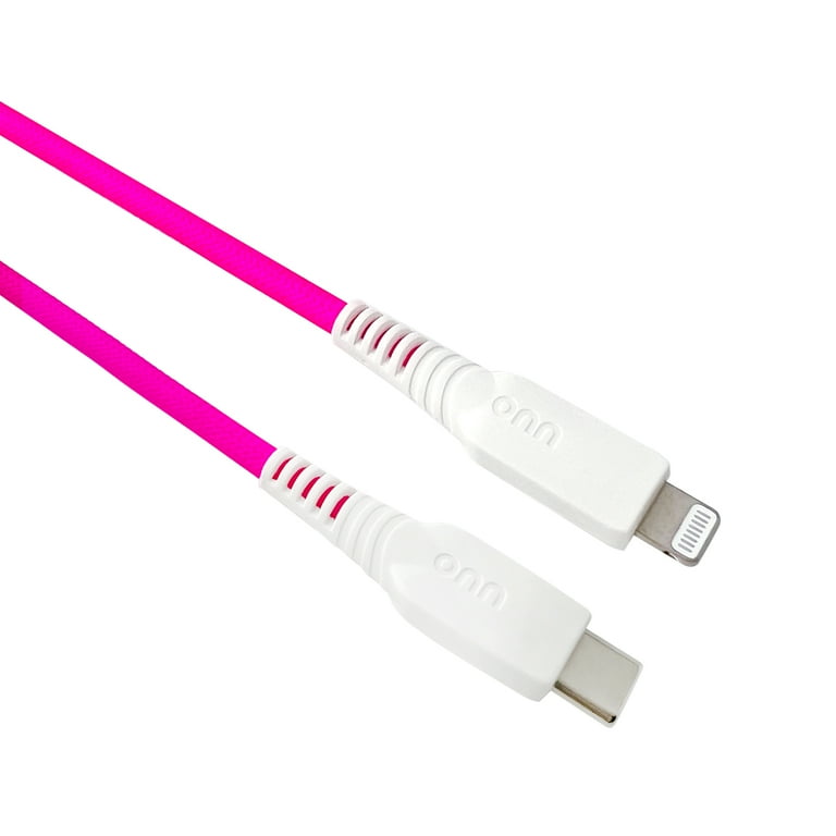 onn 6ft Lighting to USB-C Braided Cable, MFI Certified, Pink Ombre