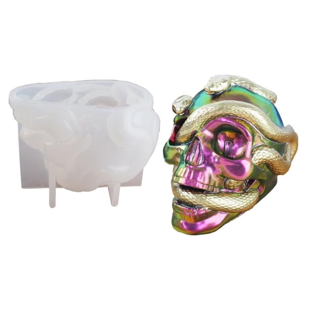 Moldes De Resina Moldes de resina de silicona - Molde de calavera de serpiente de Halloween 3D para manualidades de velas de bricolaje