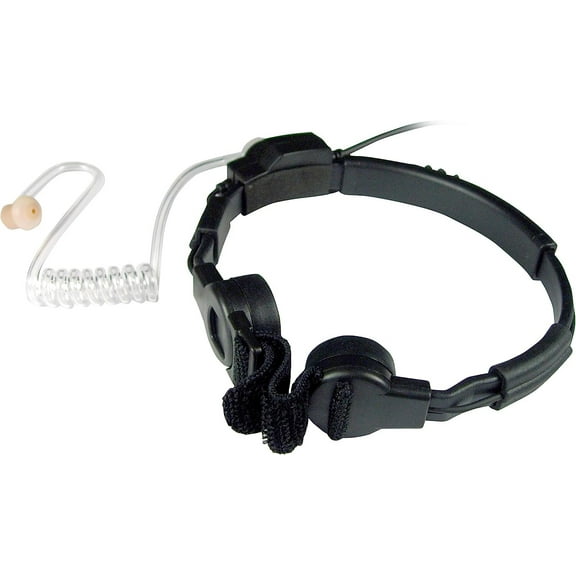 PRYME SPM-1501 Gladiator Dual Element Hard Collar Throat Mic Kit w/Twist Connect Acoustic Tube Earphone, Round (Hockey Puck) PTT Switch and Plug Kenwood, Baofeng, Wouxon, TYT 2-Pin Radios