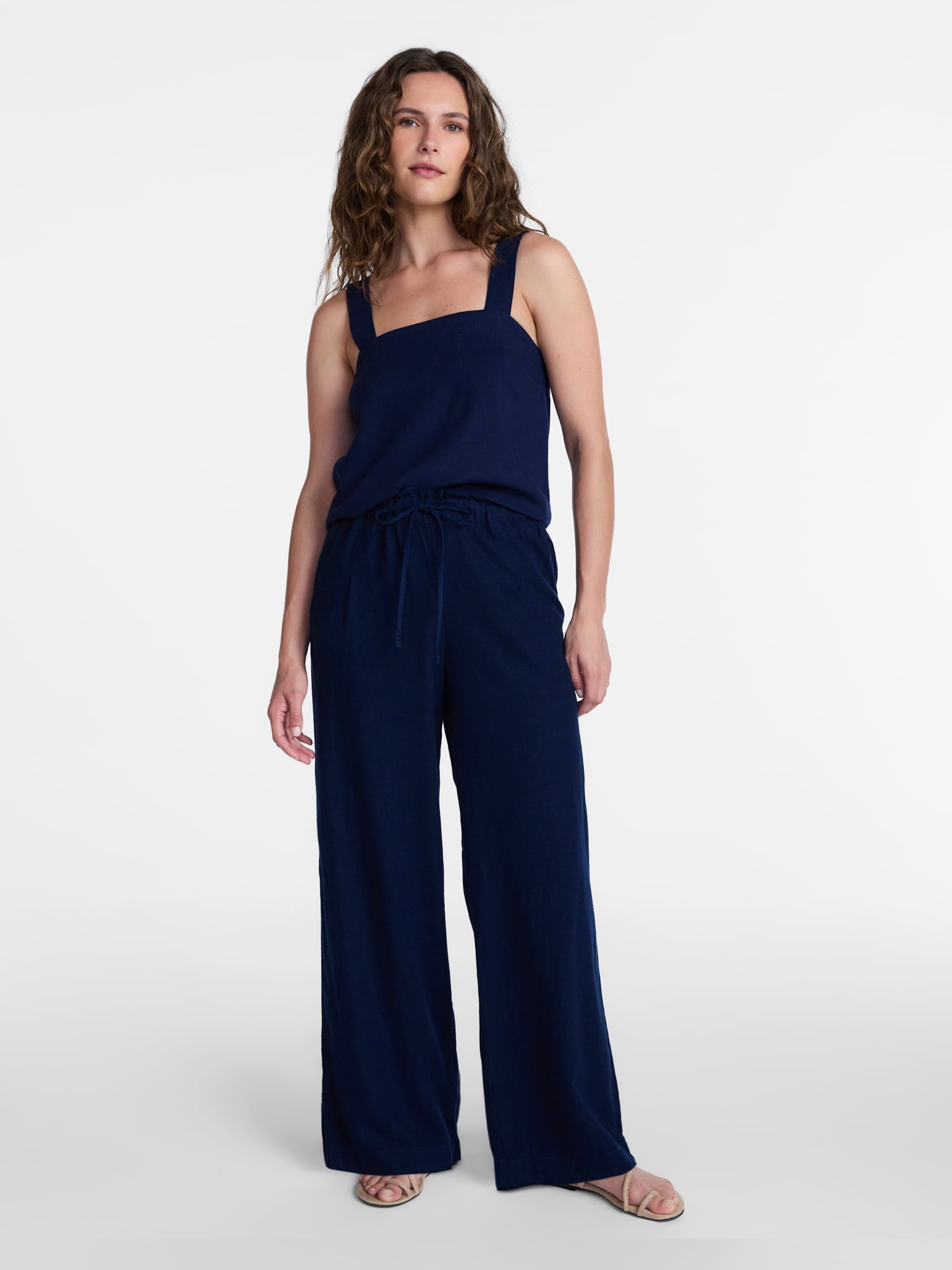 Time and Tru Women's Wide Leg Linen Blend Pants, Sizes XS-4X