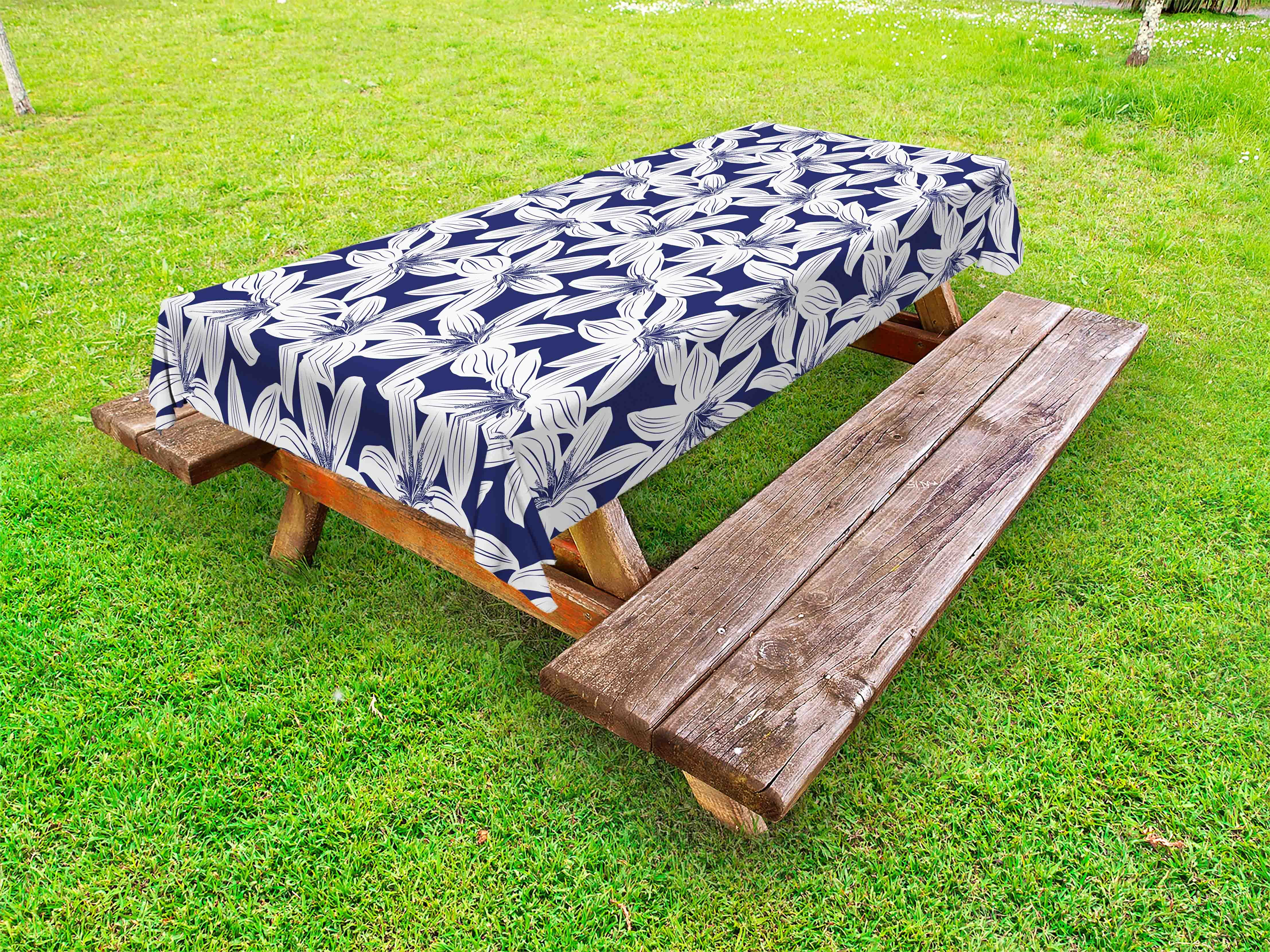 Navy Outdoor Tablecloth, Tropical Hibiscus Flower Petals Exotic ...