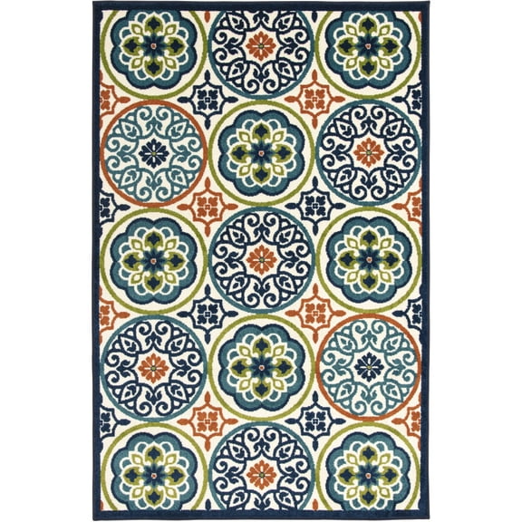 Loomaknoti Terrace Tropic Nerleno 5' x 7' Geometric Indoor/Outdoor Area Rug , Blue/Orange