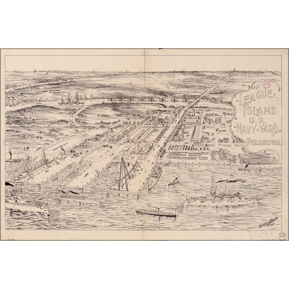 24"x36" Gallery Poster, map of League Island Navy Yard Philadelphia 1897